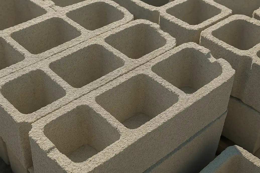 Bloques de hormigón apilados para construcción.